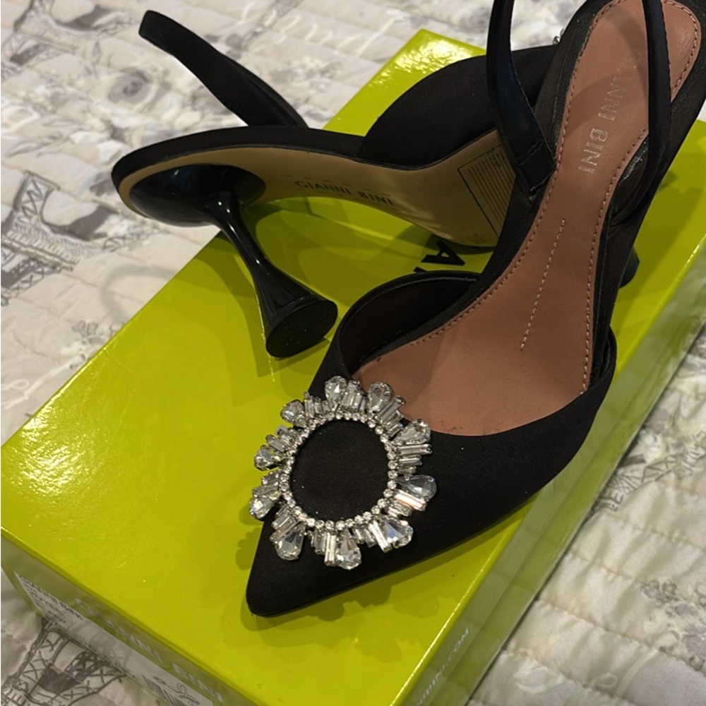 Giani Bernini Black Crystal Embellished Slingback Heels